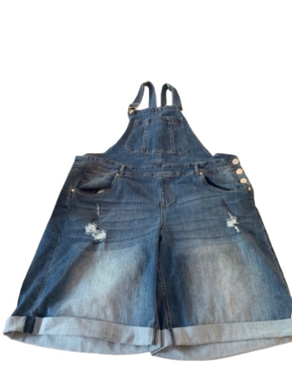 Joralette Plus Size 20 Denim Shortalls Blue Distressed Overall Shorts Cuffed Hem